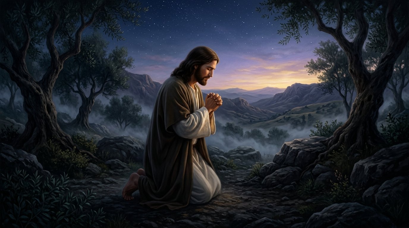 Jesus em Oração na Madrugada entre as Oliveiras